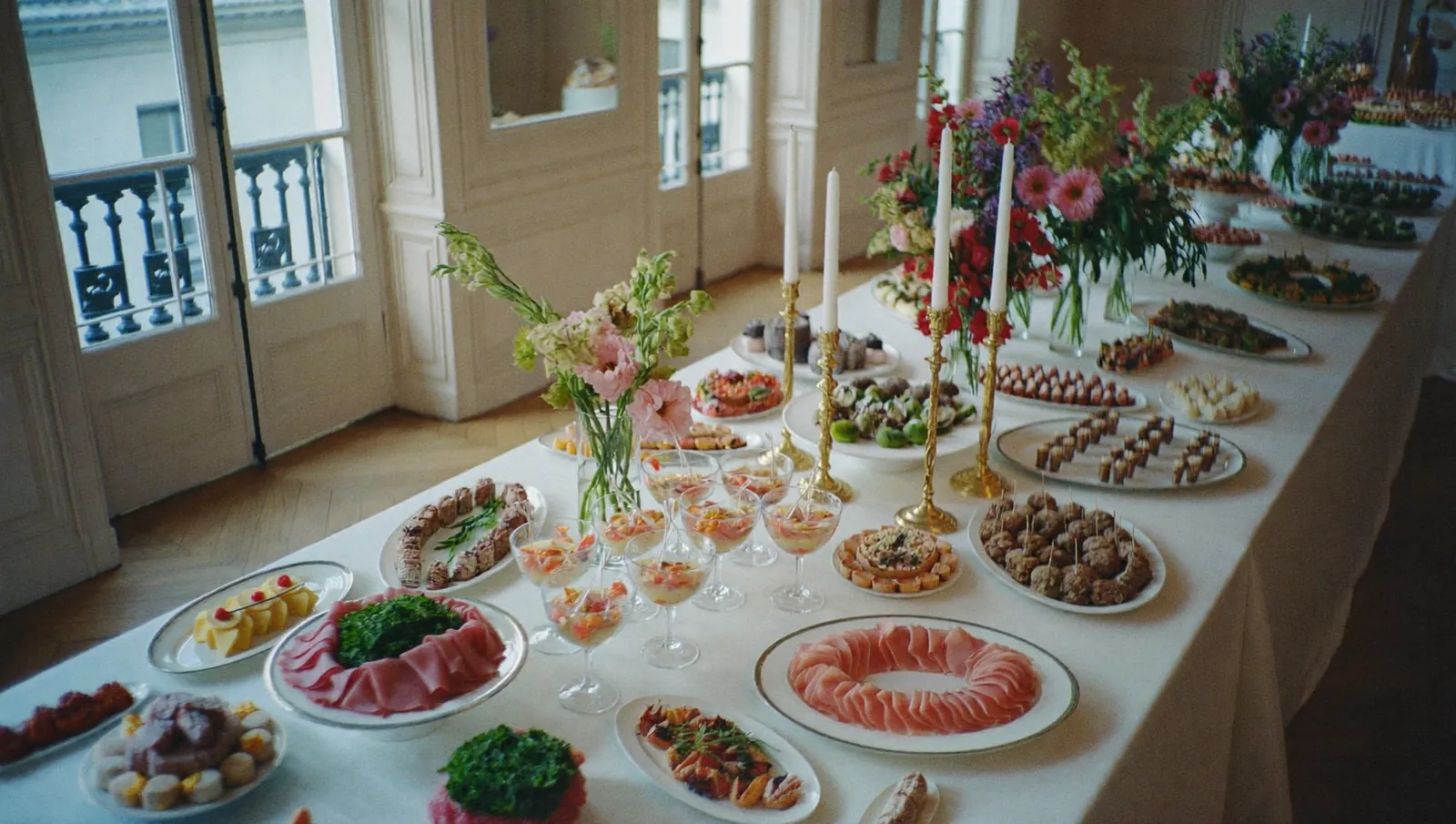 Buffet traiteur dressé, sans personne